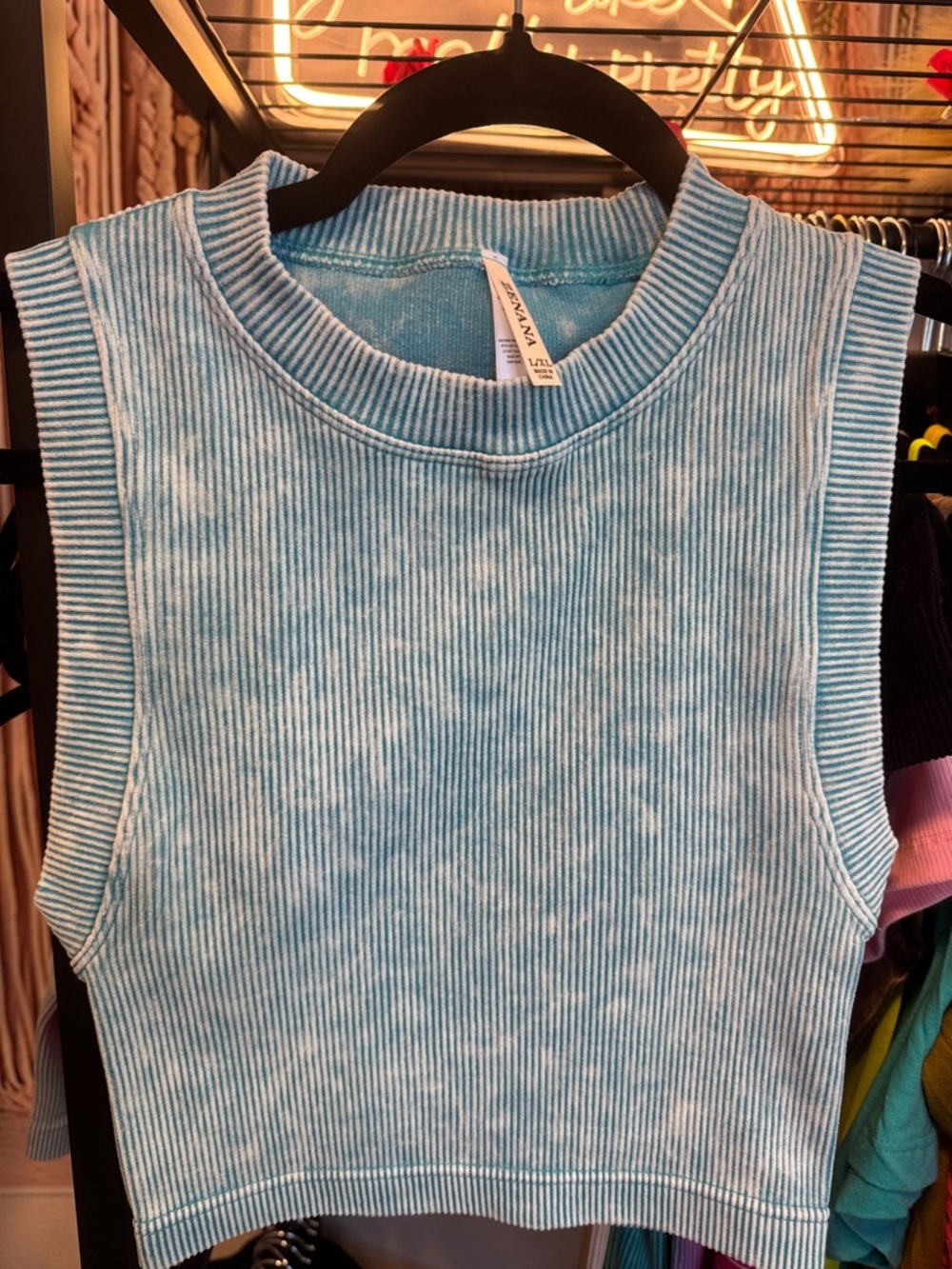 Zenana turquoise acid wash crop tank